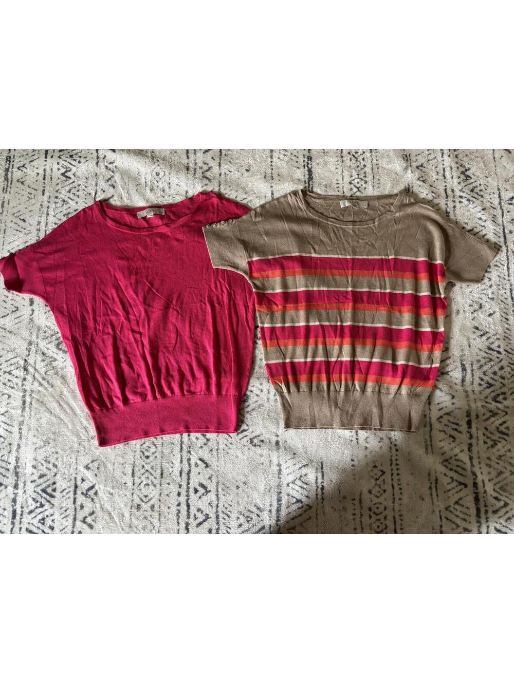 LOFT Petite Short Sleeve Knit Top Sweater - Bright Pink